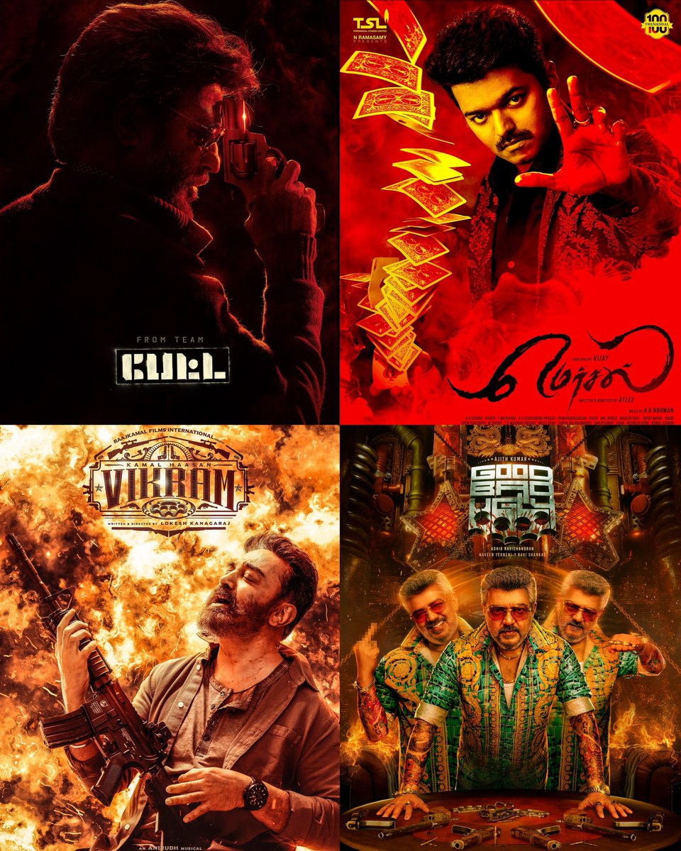 PanIndiaReview's tweet photo. Your Ranking for these BLOCKBUSTERs 🫡🦁
#GoodBadUgly #Mersel #Vikram https://t.co/6dHzUVeBw6