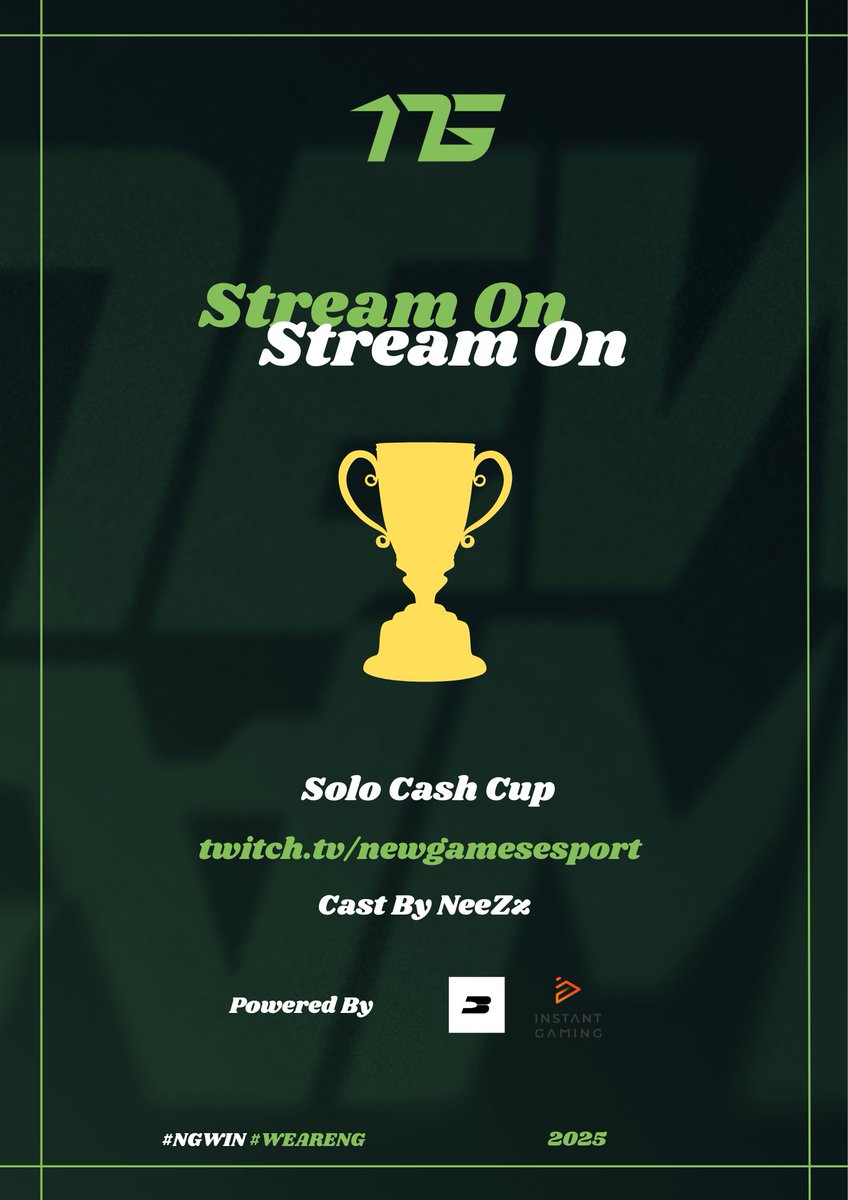 Allez c'est parti ! 

Solo Cash Cup MO ensuite EU ! 

🟣Twitch.tv/newgamesesport

#NGWIN #WEARENG