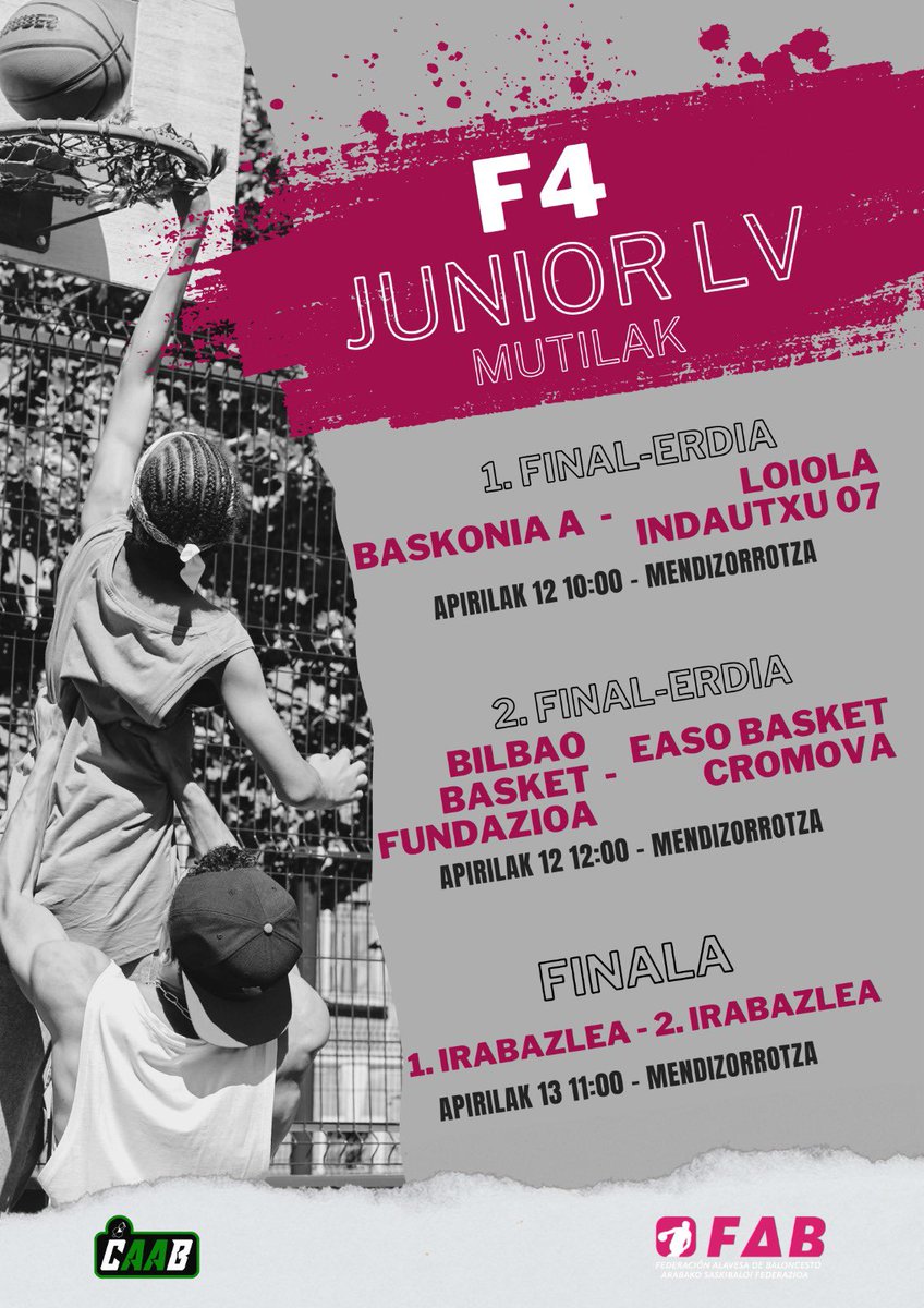 basketaraba's tweet photo. 🏀F4 JUNIOR LIGA VASCA MASCULINO Y FEMENINO🏀
Este fin de semana se disputan las F4 junior masculina y femenina en Mendizorrotza y Divino Maestro respectivamente. ¿Te las vas a perder?

ZORTE ON GUZTIOI!!
#basketaraba🏀 https://t.co/2iELW39ajh