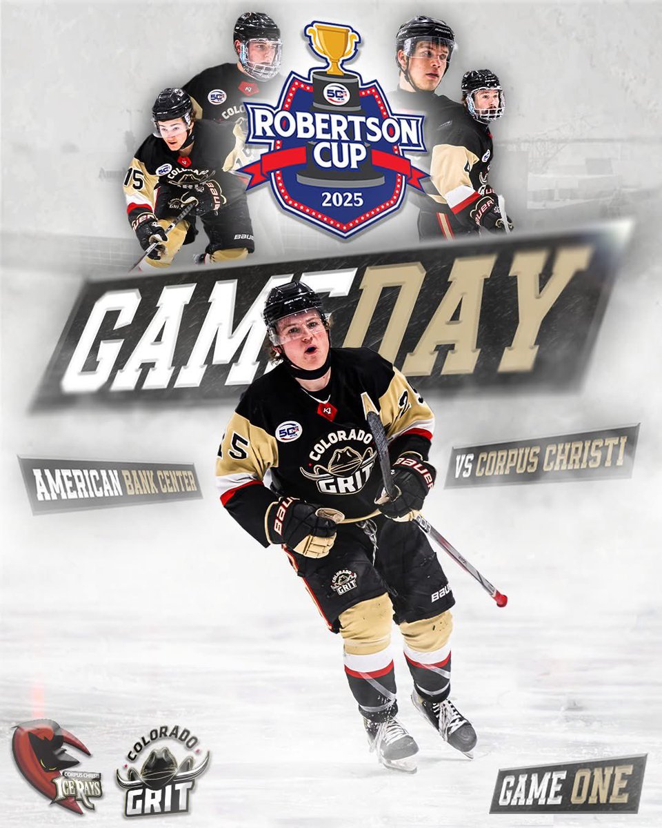PLAYOFF GAME DAY!!!  

Your Colorado Grit are in Corpus Christi taking on the Ice Rays in game one of best of three.  We need you cheering load from wherever you are!  Watch live on NAHLTV.COM - Let's Go GRIT!!!

Puck Drop: 6:35pm MT

#RobertsonCup