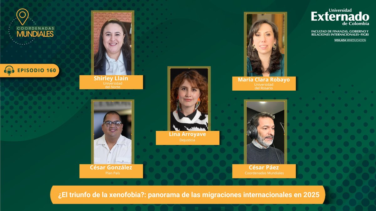 FIGRIEscuelaRI's tweet photo. 🎙️Podcast • Panorama migratorio: ¿barreras, exclusiones y oportunidades?

Con @sllain, @MariaCRobayo, @LinaArrv y @cegonzale1.

Conduce @capu73.

Vea📺, oiga🎧y suscríbase🔔a "Coordenadas Mundiales" en (ver 🧵): https://t.co/gSFmkg4ldz