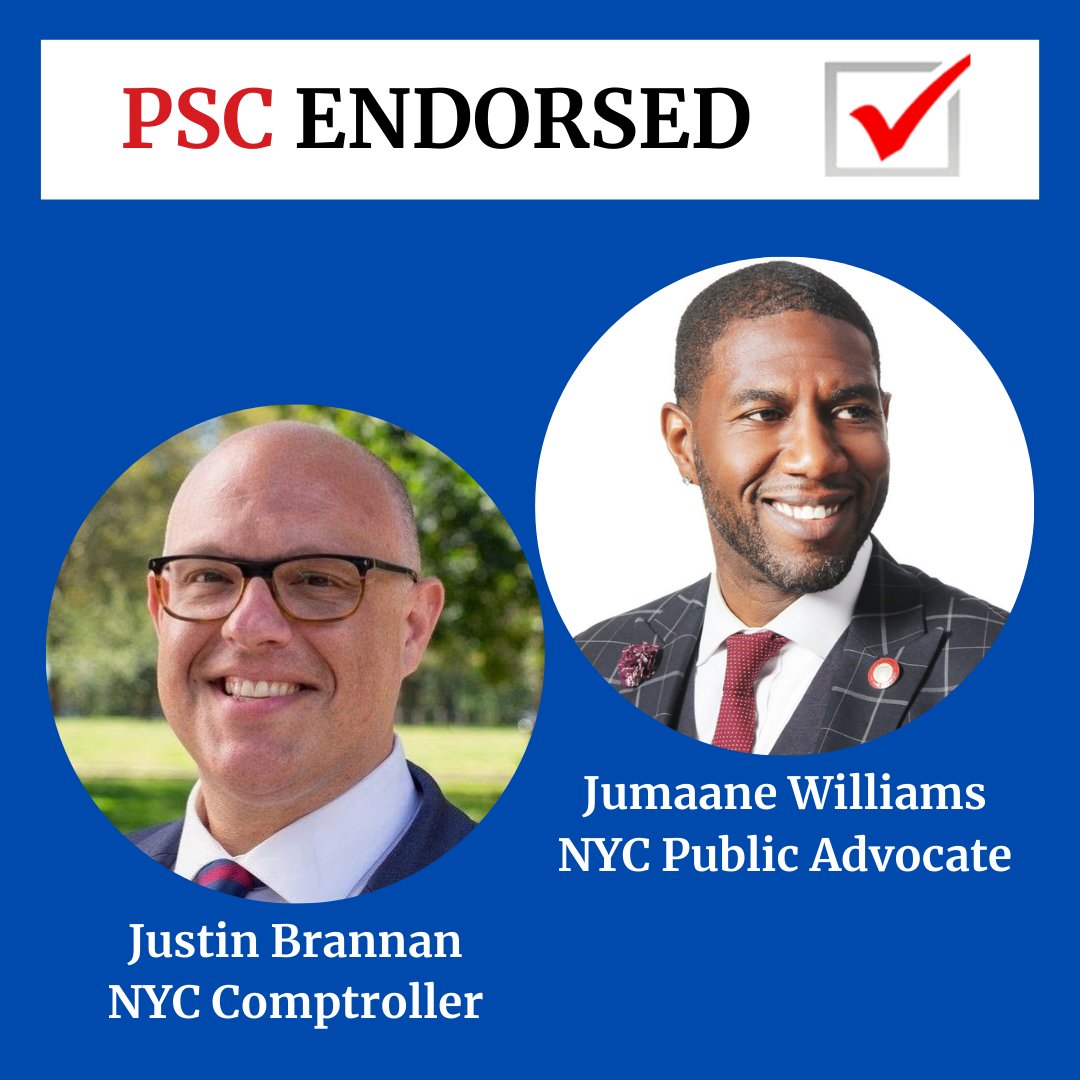 PSC_CUNY's tweet photo. The PSC has endorsed @JustinBrannan for New York City Comptroller and @JumaaneWilliams for New York City Public Advocate.  

Read more: https://t.co/4NvmmTf2ja https://t.co/E47724oSLI
