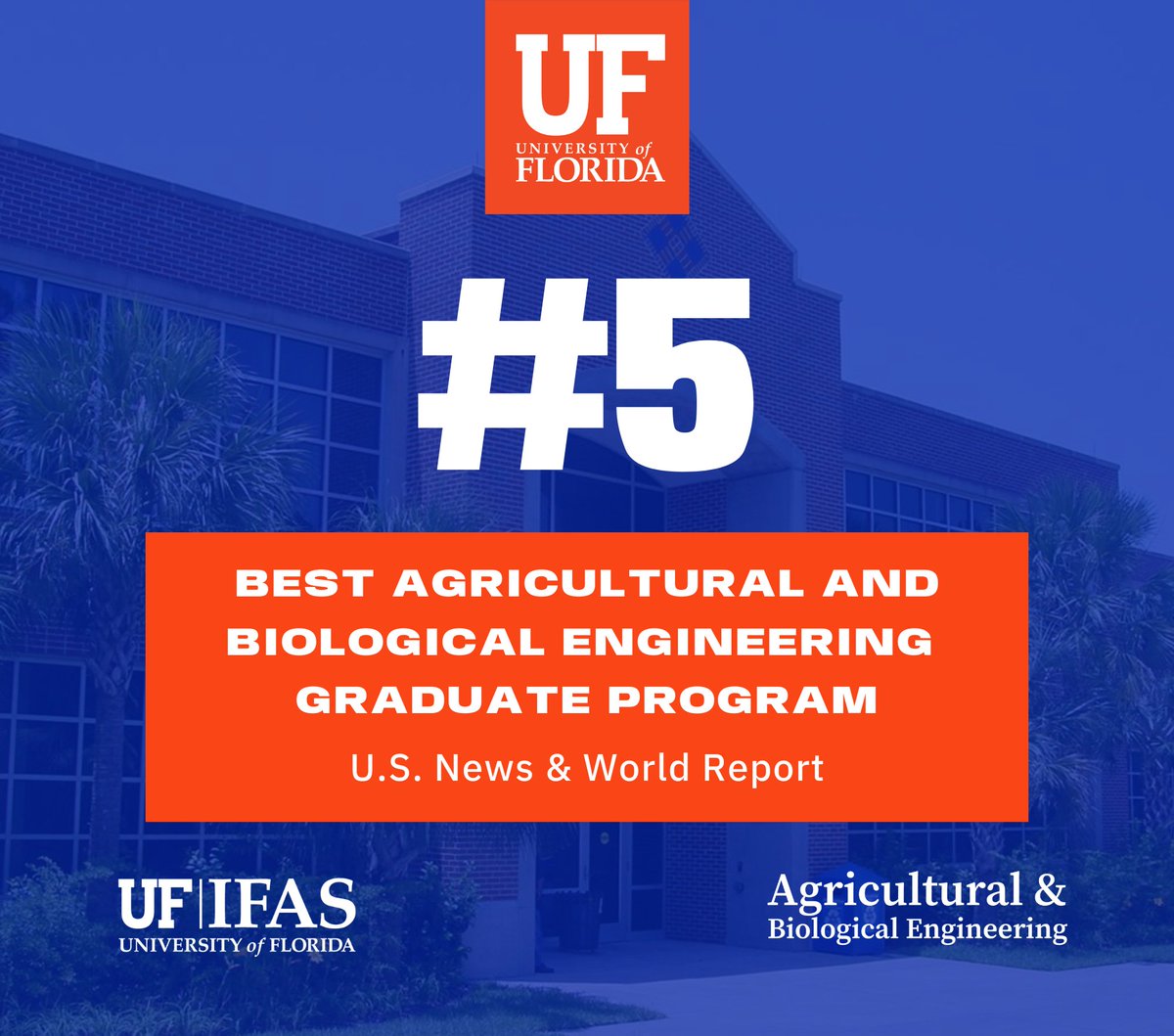 UF_ABE's tweet image. USNWR announces that ABE is in the top ten in the nation for both Grad and UG programs! UF Ag & Bio Engineering is ahead of the curve, solving food security and water quality issues of today while anticipating the future. IT'S GREAT TO BE A FLORIDA GATOR!!!!! 🐊