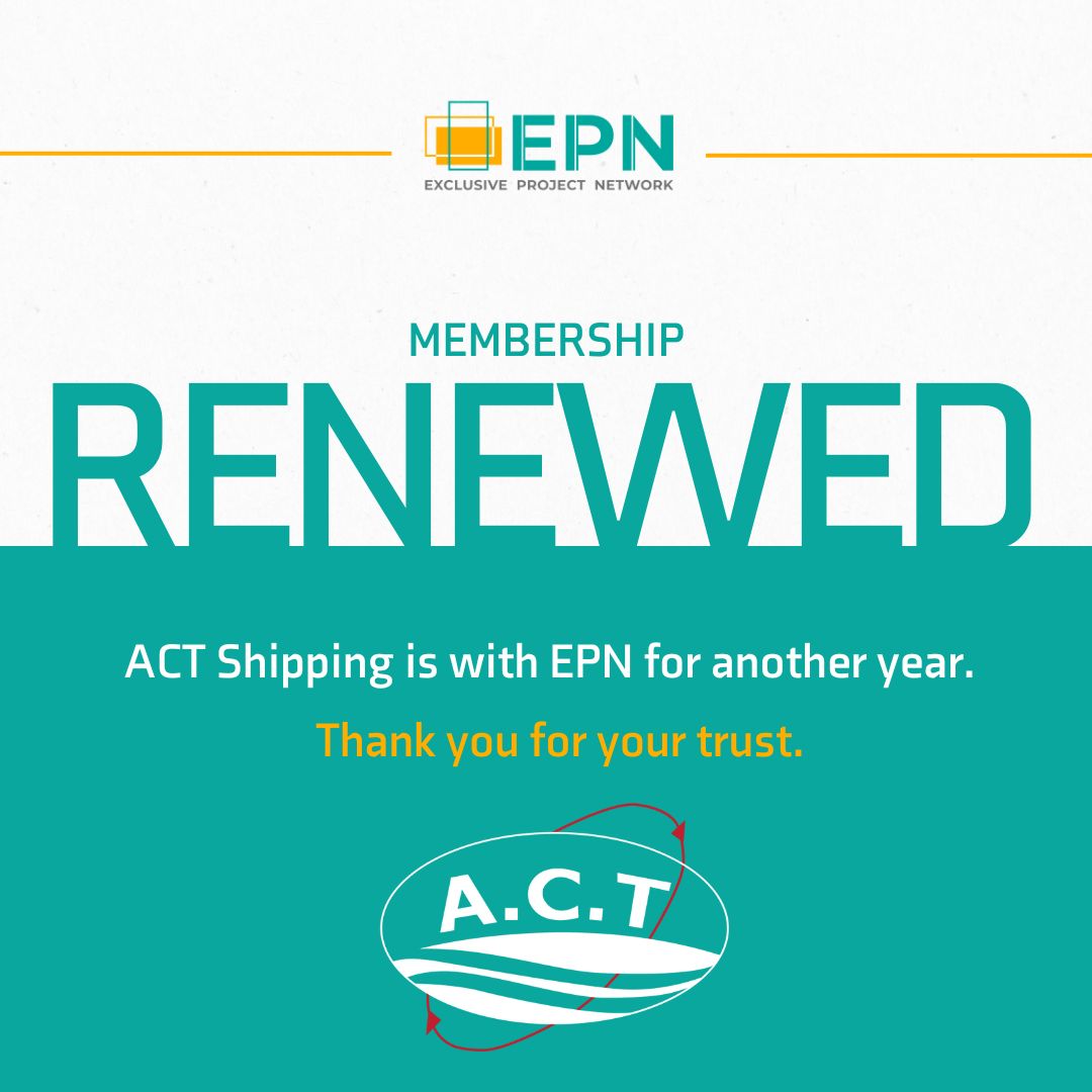 EpnProject's tweet photo. ACT Shipping in EPNetwork for another year 📢
Thank you for your continued trust.
Meet the most qualified project logistics experts in the world 👏
#epn #epnetwork #act #actshipping #network #logisticsnetwork https://t.co/1vZpI6nINe