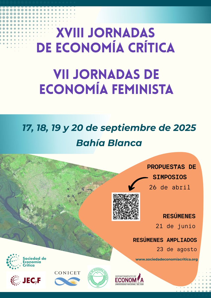 📢 Lanzamos la convocatoria para las XVIII Jornadas de Economía Crítica y VII Jornas de Economía Feminista.

Hasta el 26 de abril se reciben propuestas de simposios, aquí: tinyurl.com/2yh78vcj