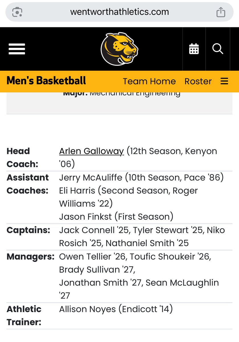 Well, Wentworth appears to have finally made a decision per Arlen Galloway &amp; staff… we think. Galloway and others were no longer coaching as of early Feb. (below). Now staff is cleared off coaches page on website… but still listed on the roster page. 😒

More to come. #d3hoops