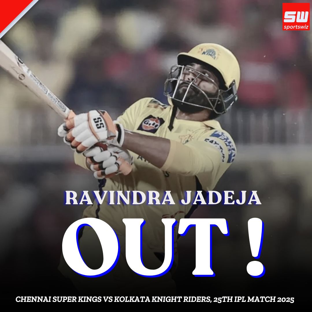 mysportswiz's tweet photo. Ravindra Jadeja OUT !
Ravindra Jadeja got out by just 0 runs in 2 balls in the Chennai Super Kings vs Kolkata Knight Riders, 25th IPL Match 2025.
https://t.co/pHmnsb7h3L
#MSDhoni #CSKvsKKR #Kohli #Match25 #TheKing #Huijsen #Browns #Alcaraz #Flacco #Tripathi #Sell #Pickett #Dorgu #DeGea #Walsh #Watson #Virgil #BahrainGP #MohamedSalah #Sevilla #YNWA #MoSalah #JustinRose #Maguire #Udinese #Fils #Sportswiz