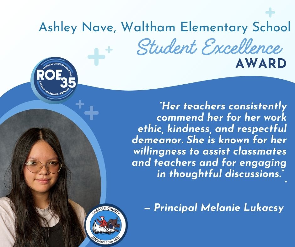 LMPROE35's tweet photo. Congrats to our April Student Excellence Award recipients — Camryn Chase from LaSalle Elementary School District 122 and Ashley Nave from Waltham Elementary School #185! https://t.co/j6Zooz0BaF