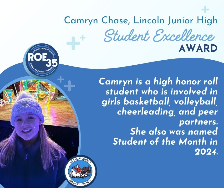 LMPROE35's tweet photo. Congrats to our April Student Excellence Award recipients — Camryn Chase from LaSalle Elementary School District 122 and Ashley Nave from Waltham Elementary School #185! https://t.co/j6Zooz0BaF