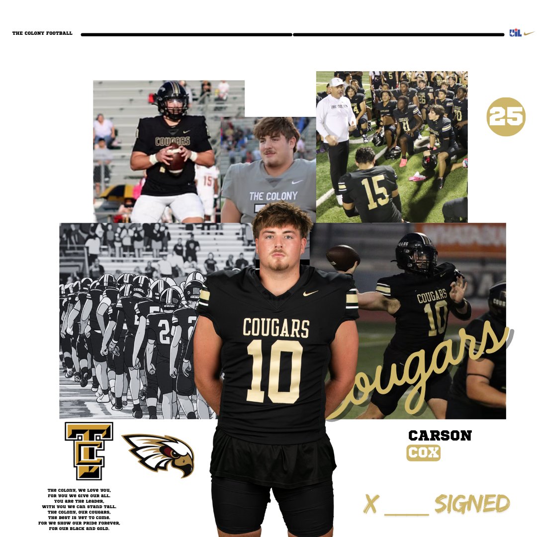 "Today we proudly celebrate <a href="/carsoncox2025/">Carson Cox</a>  as he officially commits to <a href="/KohawksFootball/">Coe College Football</a> . Thank you for all the memories—wishing you nothing but success on this exciting new journey!" <a href="/TCougarfootball/">TCHS Cougar Football</a> <a href="/Bgrady21/">Coach Grady</a> <a href="/rudy_rangel41/">Rudy Rangel</a>