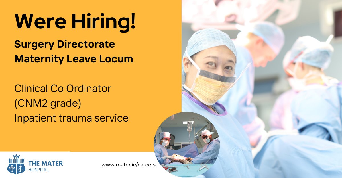 We're Hiring! The Mater Hospital is seeking a talented Nurse to join our team on a locum basis as Clinical Co Ordinator for our Inpatient trauma service. To apply or learn more, please visit rezoomo.com/job/78383/

#jobs #nursingjobs #matercareers