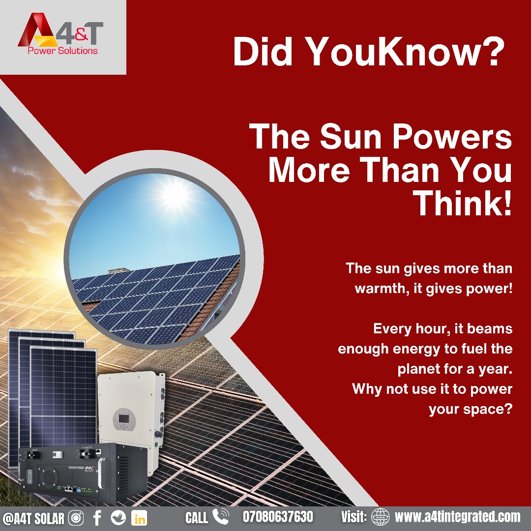 Why not use just a fraction of that power to run your home or business?
With solar, you tap into nature’s most abundant energy source, and it’s free.

Sustainable, renewable, and limitless.
The sun is waiting. Are you ready?

#DidYouKnow #SolarFacts #CleanEnergy #GoSolar