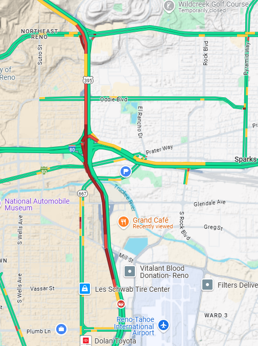RenoTraffic's tweet photo. I-580 SB near Villanova

Left 2 lanes (of 4) blocked by a 2-vehicle crash.  Backup approaching N. McCarran now, delay estimated at 15-20 minutes. https://t.co/g3d8lZ1v0d