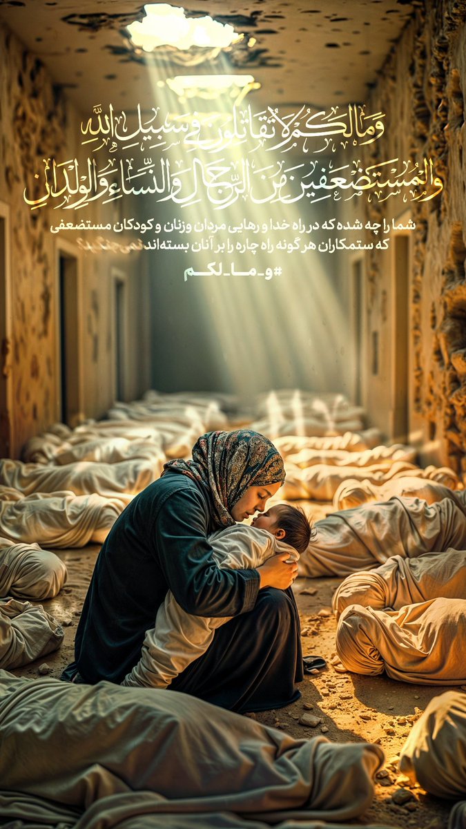 mahfeltv3's tweet photo. وَمَا لَكُمْ لَا تُقَاتِلُونَ فِي سَبِيلِ اللَّهِ وَالْمُسْتَضْعَفِينَ مِنَ
الرِّجَالِ وَالنِّسَاءِ وَالْوِلْدَانِ

شما را چه شده که در راه خدا و [رهایی] مردان و زنان و کودکان مستضعف [که ستمکاران هر گونه راه چاره را بر آنان بسته اند] نمی جنگید؟

۷۵ |سوره نساء

#و_ما_لکم 
#غزة https://t.co/EXmN5eASzY