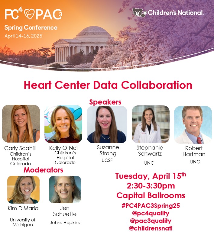 PC4 Pediatric Cardiac Critical Care Consortium (@pc4quality) on Twitter photo Join us for this important session on Heart Institute Data Collaboration at our #PC4PAC3Spring25 meeting in DC this week! Look forward to seeing you there and improving outcomes together!
<a href="/pac3quality/">PAC3quality</a>
<a href="/ChildrensNatl/">Children's National Hospital 🏥</a>
#PedsICU #PedsCICU #PedsCards #CHD Join us for this important session on Heart Institute Data Collaboration at our #PC4PAC3Spring25 meeting in DC this week! Look forward to seeing you there and improving outcomes together!
<a href="/pac3quality/">PAC3quality</a>
<a href="/ChildrensNatl/">Children's National Hospital 🏥</a>
#PedsICU #PedsCICU #PedsCards #CHD