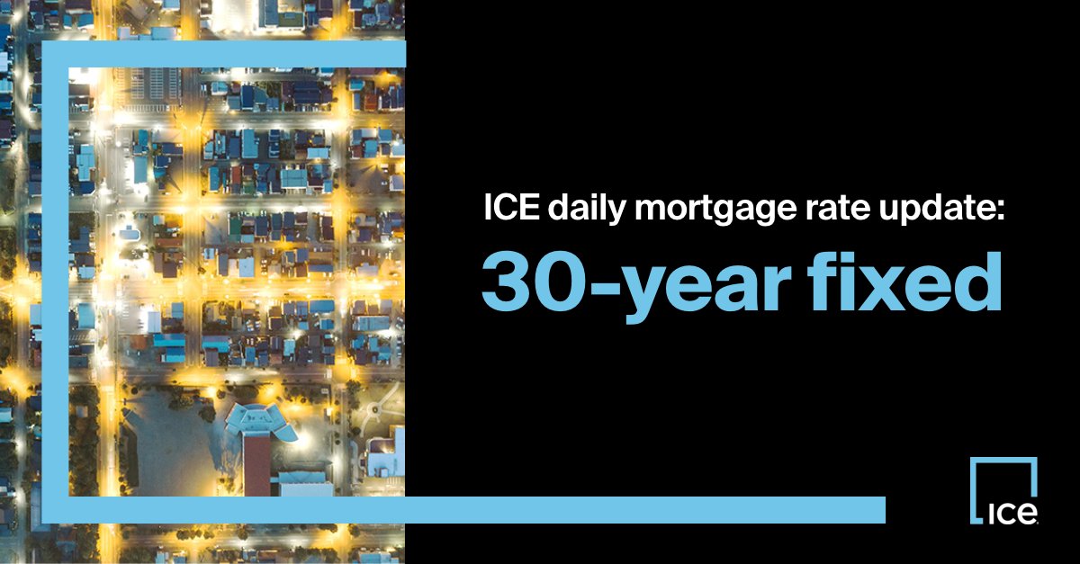 Today's ICE U.S. Conforming 30-year Fixed Mortgage Rate Lock Index Average:
• Rate: 6.83%
• APR rate: 7.08%
 
The ICE Rate Lock Mortgage APR rate linked futures contract market predicts a rate of 6.93% in Sept 2025
 
Learn more:
ice.com/fixed-income-d…