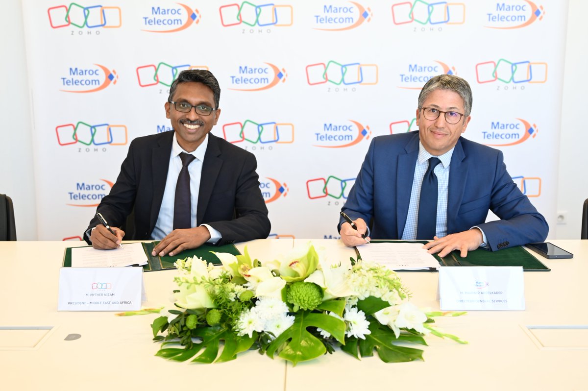 ZohoAfrica's tweet photo. Nous sommes fiers d’annoncer notre collaboration avec @Maroc_Telecom, l’un des principaux opérateurs télécoms en Afrique, pour mettre à disposition des entreprises marocaines notre suite complète de solutions professionnelles : @ZohoOne, @ZohoCRM, @ZohoBooks, @ZohoWorkplace, @ZohoCreator, et bien d'autres...

Ce partenariat a pour objectif de simplifier le parcours de transformation digitale, en réunissant services télécoms et applications métiers dans une offre intégrée — avec un support local dédié et une facturation mensuelle unifiée.🤝

Et ce n’est qu’un début!

L’initiative sera progressivement étendue aux 10 filiales de Maroc Telecom en Afrique subsaharienne, afin de soutenir une transformation digitale inclusive et durable à l’échelle du continent.🌍

Lire l’article complet: https://t.co/85z3bTTPAh

We’re proud to announce our collaboration with @Maroc_Telecom, a leading telecom operator in Africa, to bring our powerful suite of business solutions to Moroccan enterprises—including @ZohoOne , @ZohoCRM, @ZohoBooks, @ZohoWorkplace, @ZohoCreator, and more...

This partnership is designed to simplify the digitalization journey by combining telecom services and business apps into a unified offering—complete with local support and a single monthly bill. 🤝

And this is just the beginning!

This initiative will gradually expand to Maroc Telecom’s 10 Affiliates across sub-Saharan Africa, supporting inclusive and sustainable digital transformation across the continent.🌍

Read the full article: https://t.co/85z3bTTPAh
#PartenariatStratégique #CollaborationDigitale #ZohoEnAfrique

@hyther @prem_anandv @BSP