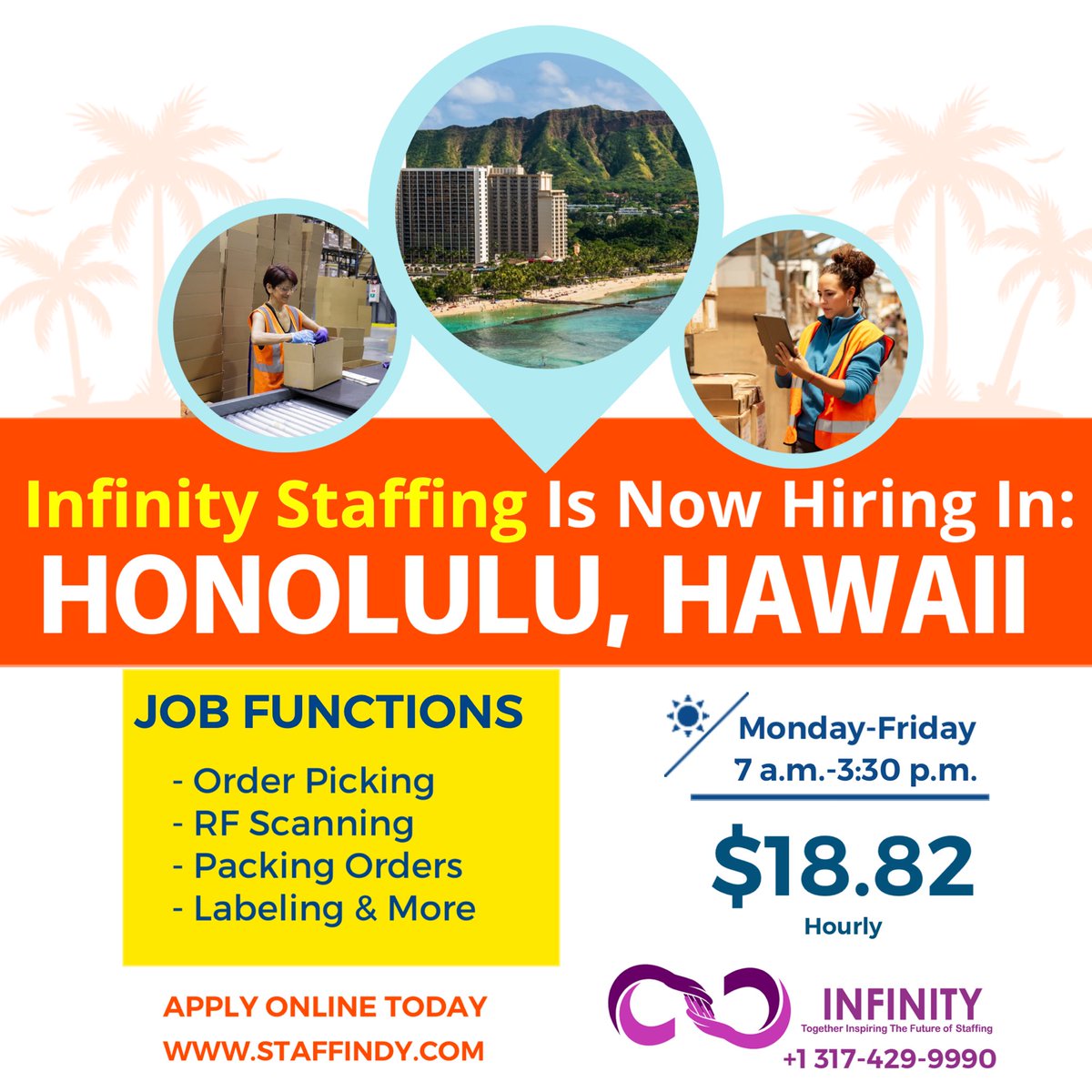 InfinityStaff_1's tweet photo. You heard it here!!! Infinity Staffing Solutions is hiring in Honolulu, Hawaii!!!
We have new warehouse openings AVAILABLE! 

Start your application TODAY ➡️ https://t.co/sIZcIPnhUR 

#Honolulu #hawaii #HiringNow #newlocation #beachvibes #onlineapp #staffindy #StaffingAgency https://t.co/XuVJChmRoq
