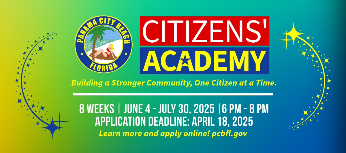cityofpcbfl's tweet photo. Want a behind-the-scenes look at how your city runs?
Join the PCB Citizens' Academy — an 8-week journey into city services, leadership &amp; more! Learn more and apply by  April 18: https://t.co/S9G2sY2JOv
#PCB #CitizensAcademy https://t.co/afV67scMcL
