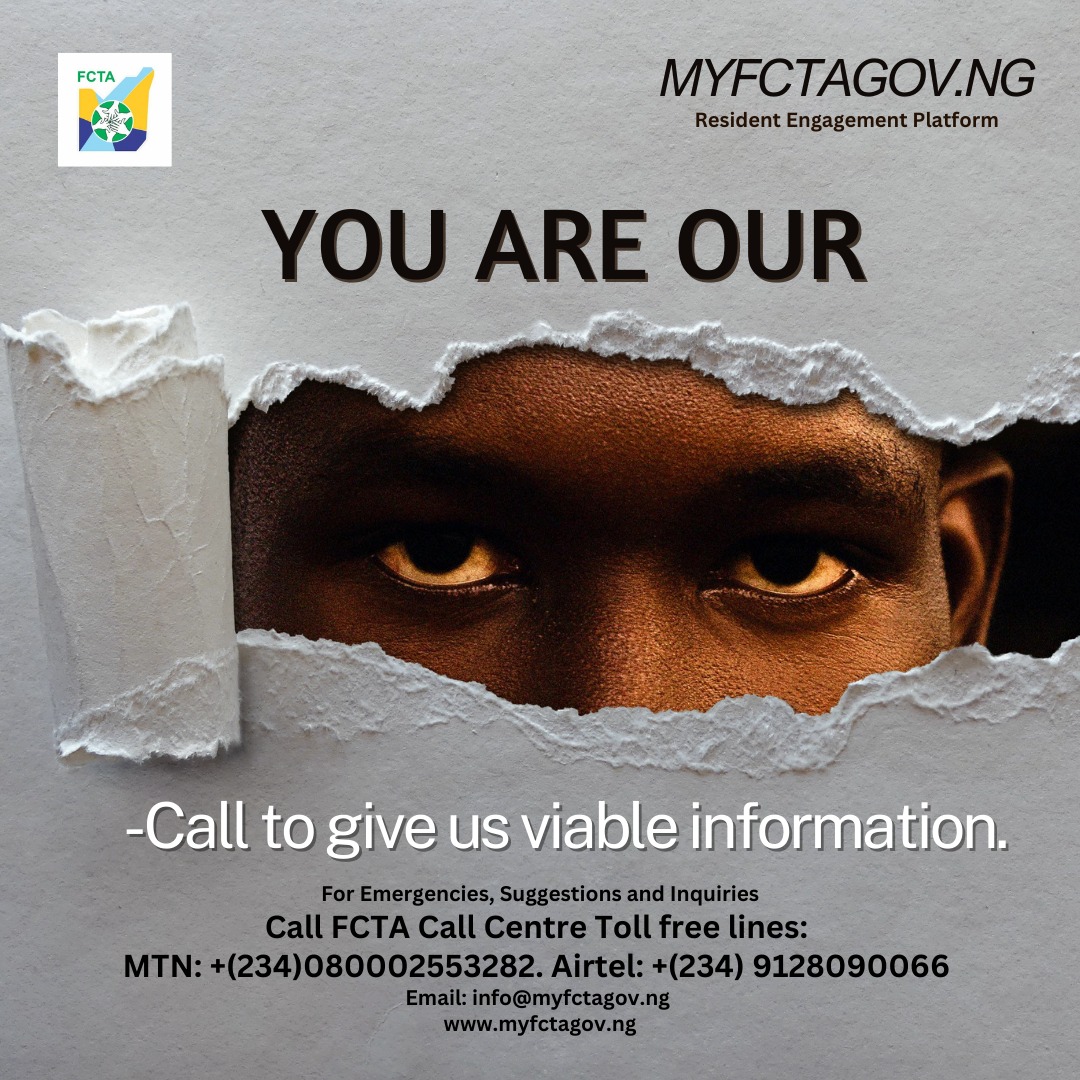 myfctagov's tweet photo. "Your eyes and ears matter! As a resident of FCT, you play a vital role in building a safer community. See something? Say something. Share any useful info or suggestions to help us serve you better and keep our city secure. #FCTWatch #SafeFCT" #Abuja #myfctagov https://t.co/Vyz8Gu4TOu