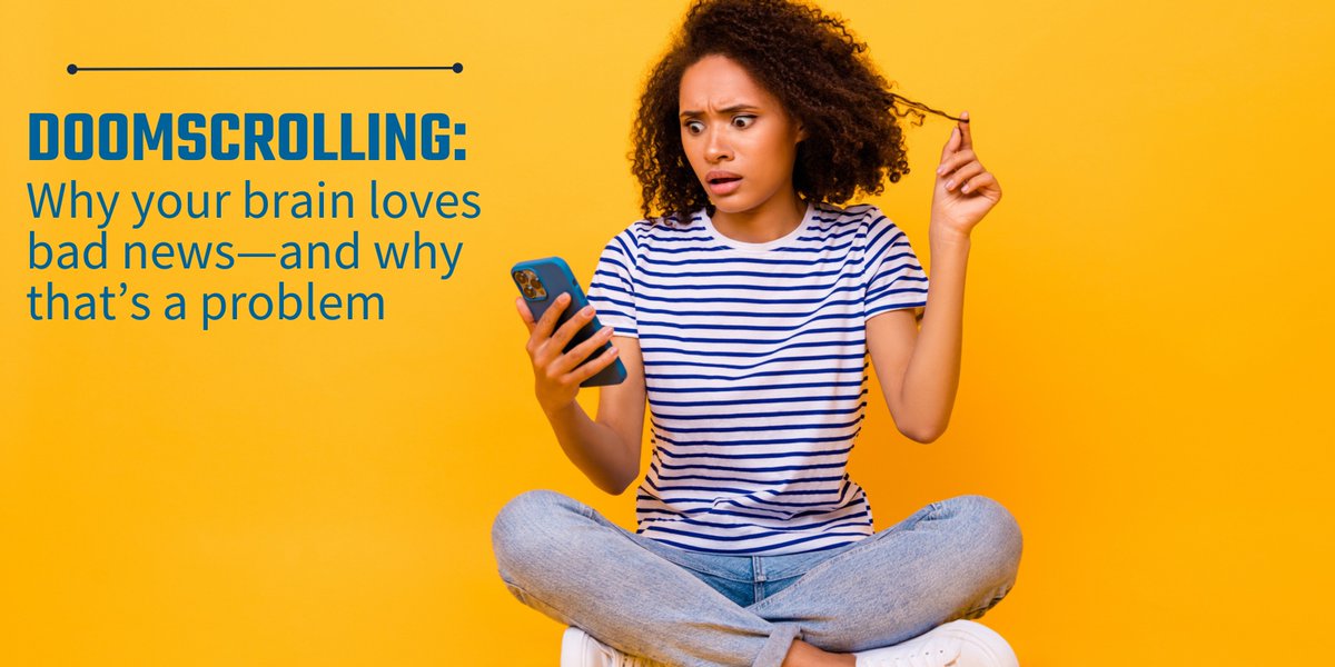 UCSanDiego's tweet image. Doomscrolling again? Yeah, we see you. 📲

Hear from UC San Diego’s Susan Tapert on why your brain is wired to seek out bad news—and how to break the cycle 🔗 bit.ly/4lhsCTc 

#Doomscrolling #Anxiety #MentalHealth