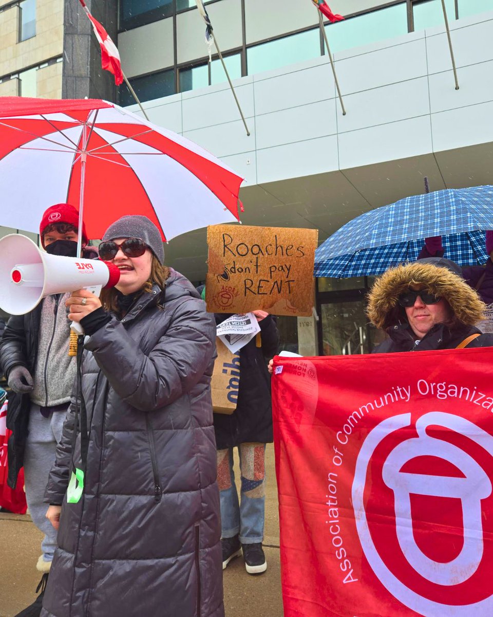 Yesterday London ACORN members braved sleet &amp; snow to demand action against slumlords in London! After a march to City Hall, members shared horror stories of disrepair &amp; called for landlord licensing. Enough is enough—healthy homes now!