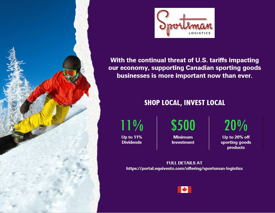 Now more than ever, our local businesses need support.  There will be tough times ahead as we navigate the ever-changing world of tariffs.  With your investment, Sportsman Logistics Inc can help these important sporting goods companies. 
 Details at portal.equivesto.com/offering/sport…