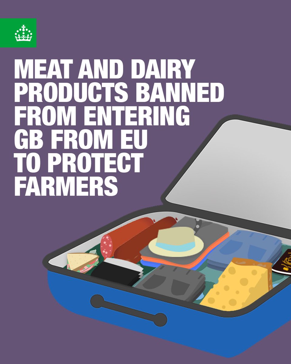The Government is introducing new measures to protect farmers from the spread of foot and mouth disease.

From Saturday 12th April, travellers can no longer bring personal meat and dairy products, from EU countries into GB. 

gov.uk/government/new…