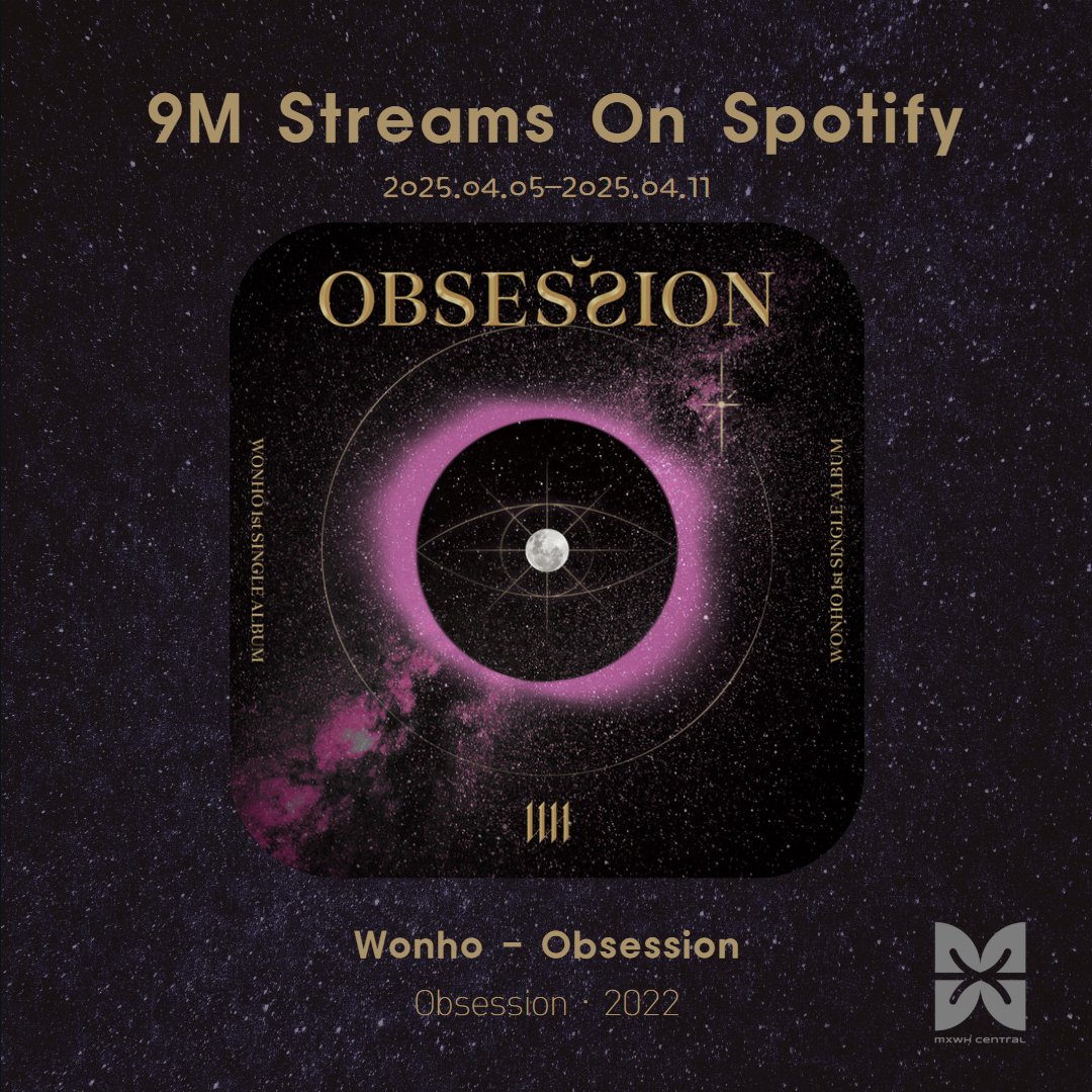 MXWH_Central's tweet photo. [#WH_STREAMING] Spotify 2025.04.05-2025.04.11

Obsession has reached 9 million total album streams! 

Listen here: https://t.co/zX35EjopQY

#WONHO #원호
@official__wonho https://t.co/rrZDzLtFt9