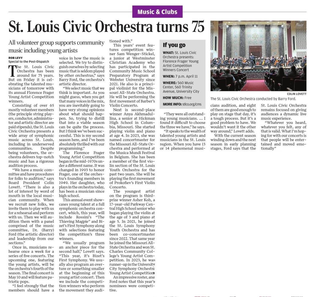 salsasanchez's tweet photo. A nice article from the St. Louis Post Dispatch on our St. Louis Civic Orchestra. Free concerts on April 11 and May 10, 2025. Join us! 🎻🎵🎺🥁 @stlcivicorchestra https://t.co/OOlL8nBoWT