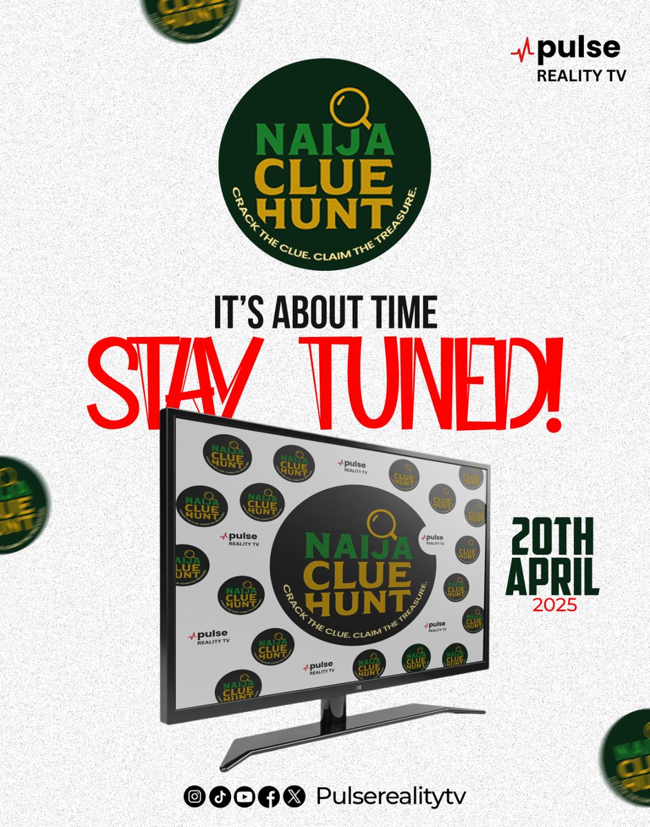 pulserealitytv's tweet photo. Naija, Are You Ready?!
The first-ever REAL reality game show is about to shake your screen — and your wallet!

₦1 Million is up for grabs EVERY WEEK, and it all begins this Saturday, April 20th, 2025 on @pulserealitytv! https://t.co/CaHEm2XO2t