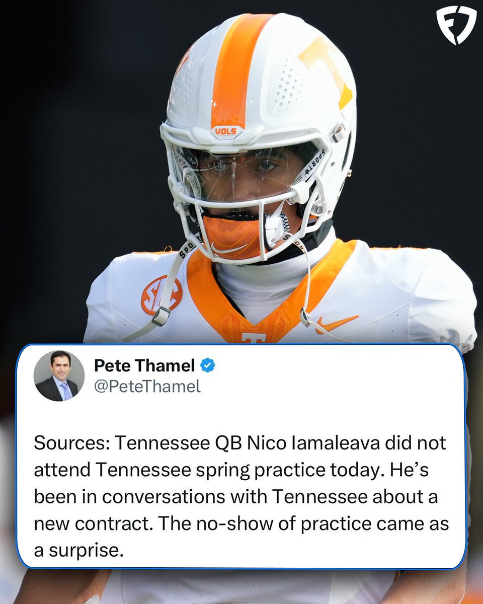 FDSportsbook's tweet photo. WHAT HAPPENED TO THE GAME I LOVE 💔

Nico Iamaleava didn't attend Tennessee practice today as they're trying to work out a new contract...

Hold outs in college football is WILD 💀

(via @petethamel) https://t.co/QAPyEISWRj