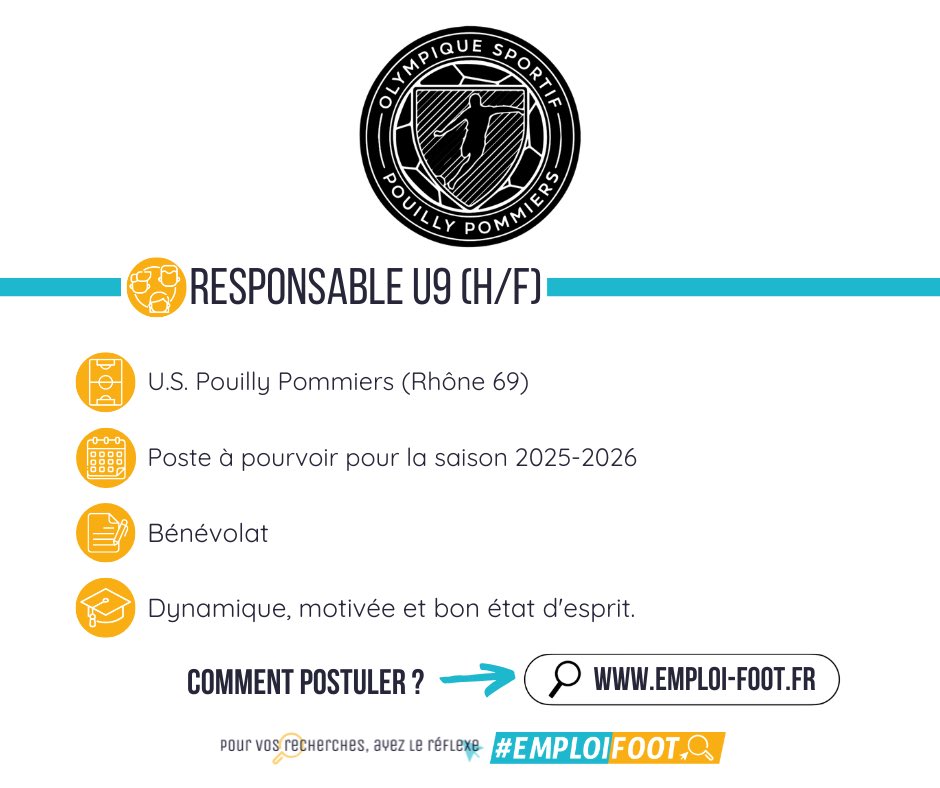 EmploiFoot's tweet photo. ✅ Poste à pourvoir : Responsable U9 (H/F) ⚽️

📍U.S. Pouilly Pommiers, Rhône (69)

Pour plus d’infos et pour postuler, cliquez ici : 🔗 

https://t.co/gJeMzLd3lz

#emploifoot #football #offre #emploi #france #cdi https://t.co/AO5FUuQchn