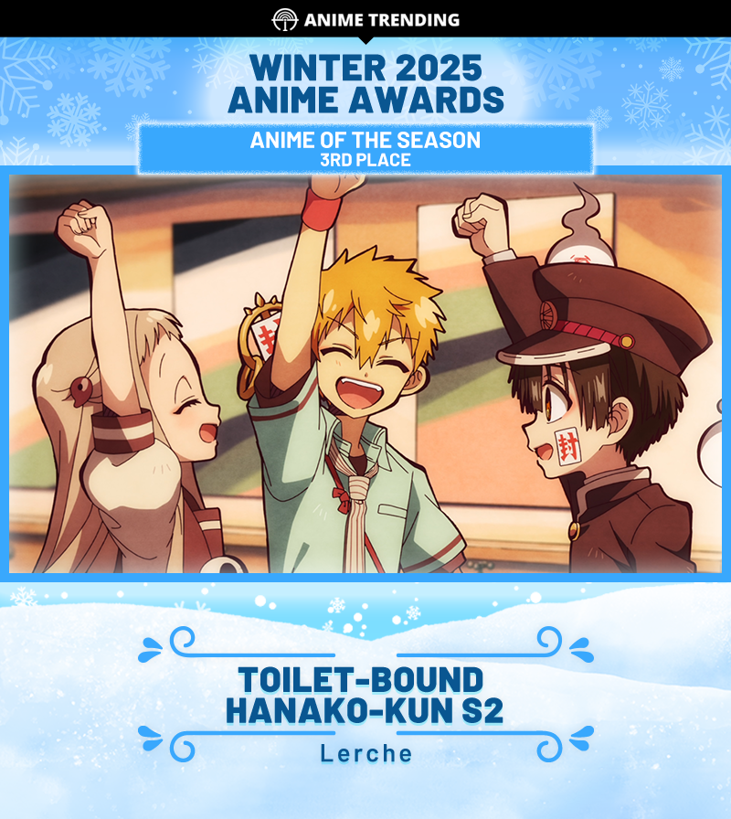 AniTrendz's tweet photo. 🏆 Winter 2025 Anime Awards 🏆
3rd Place, Anime of the Season:
Toilet-Bound Hanako-kun S2
Lerche https://t.co/5WQ9GhWXFF