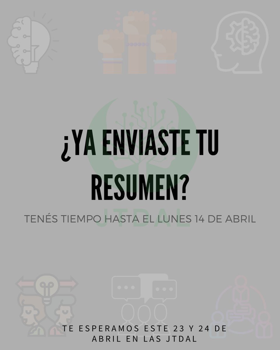 Te estamos esperando! Quedan los últimos días para que puedas presentar tu resumen en las Jornadas de Toma de Decisión, Agencia y Libertad.
Tenemos más de 31 oradores confirmados. 
Sumate!