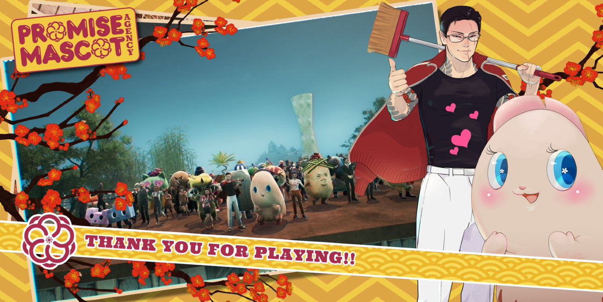 Thank you SO MUCH to everyone who has played Promise Mascot Agency so far! 🛻✨💗

We hope you enjoy your weekend with Michi, Pinky☆, and all the villagers, mascots and freaks of Kaso-Machi!🧹✨

Please remember: DON'T LET PINKY☆ HOST BIRTHDAY PARTIES! 💅✨🔪
