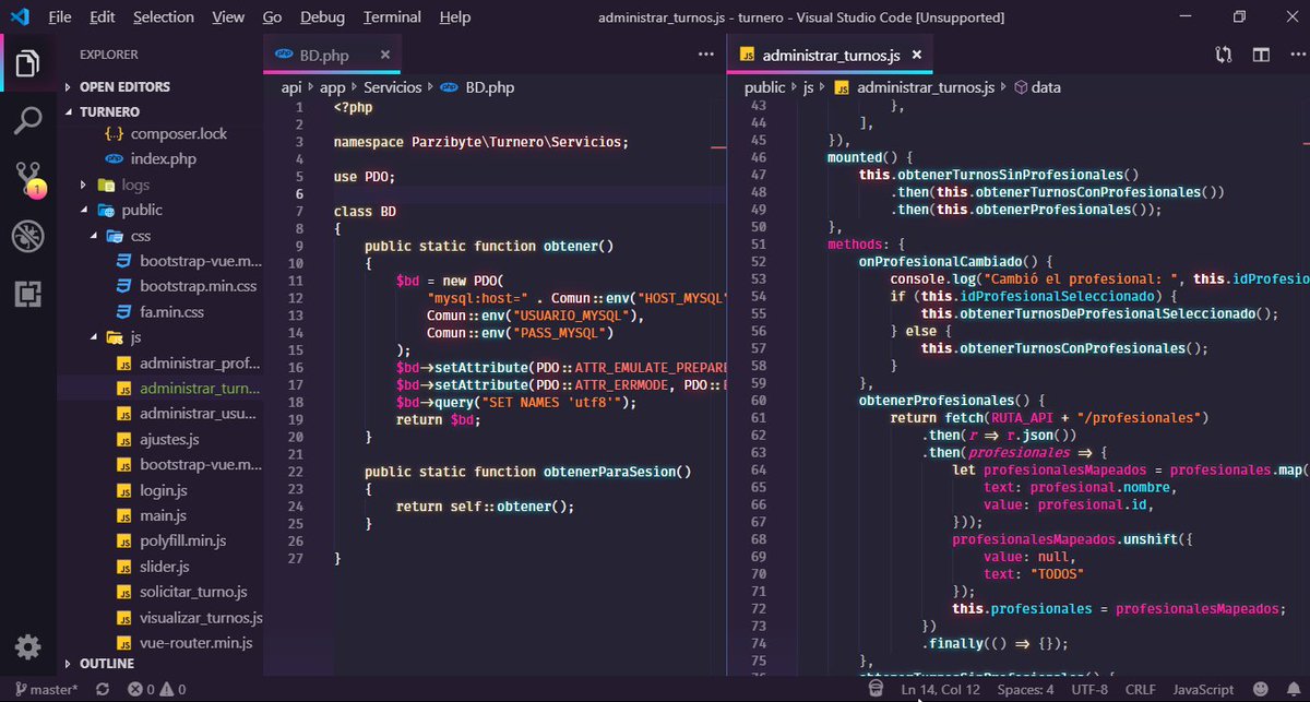 Diegolabrin2's tweet photo. @MaleAbolio Synthwave con colores neón activado en vscode 💯👌 https://t.co/ebQDuhWQ9r