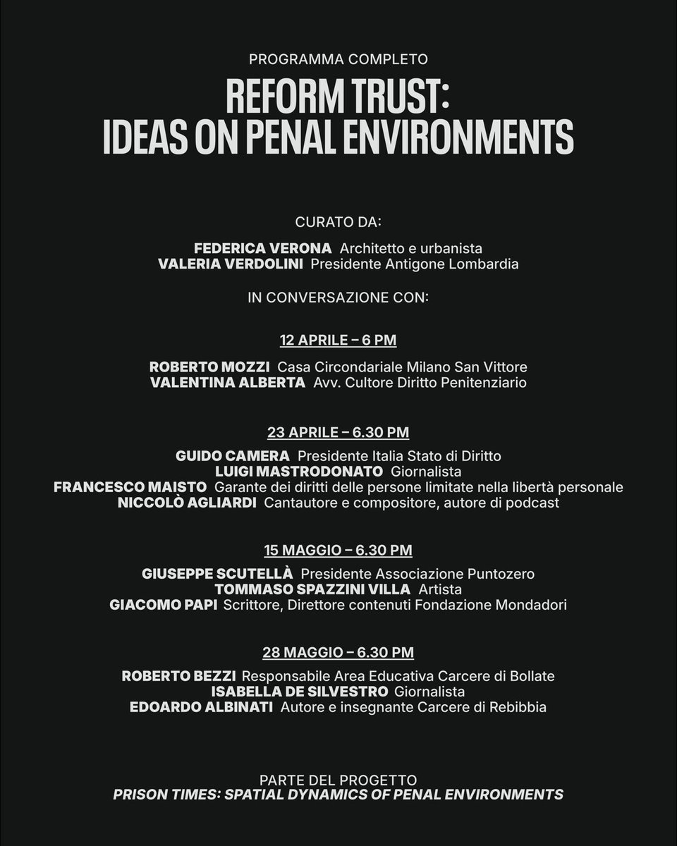 federicavr's tweet photo. “Reform Trust: Ideas for Penal Environments” è un ciclo di incontri che insieme a @verdurini ho il piacere di curare per #DropCity. Indagheremo la funzione esistenziale delle prigioni, intrecciando questioni giuridiche, politiche, amministrative e sociali. Domani il primo. https://t.co/5KpHoMBxx9