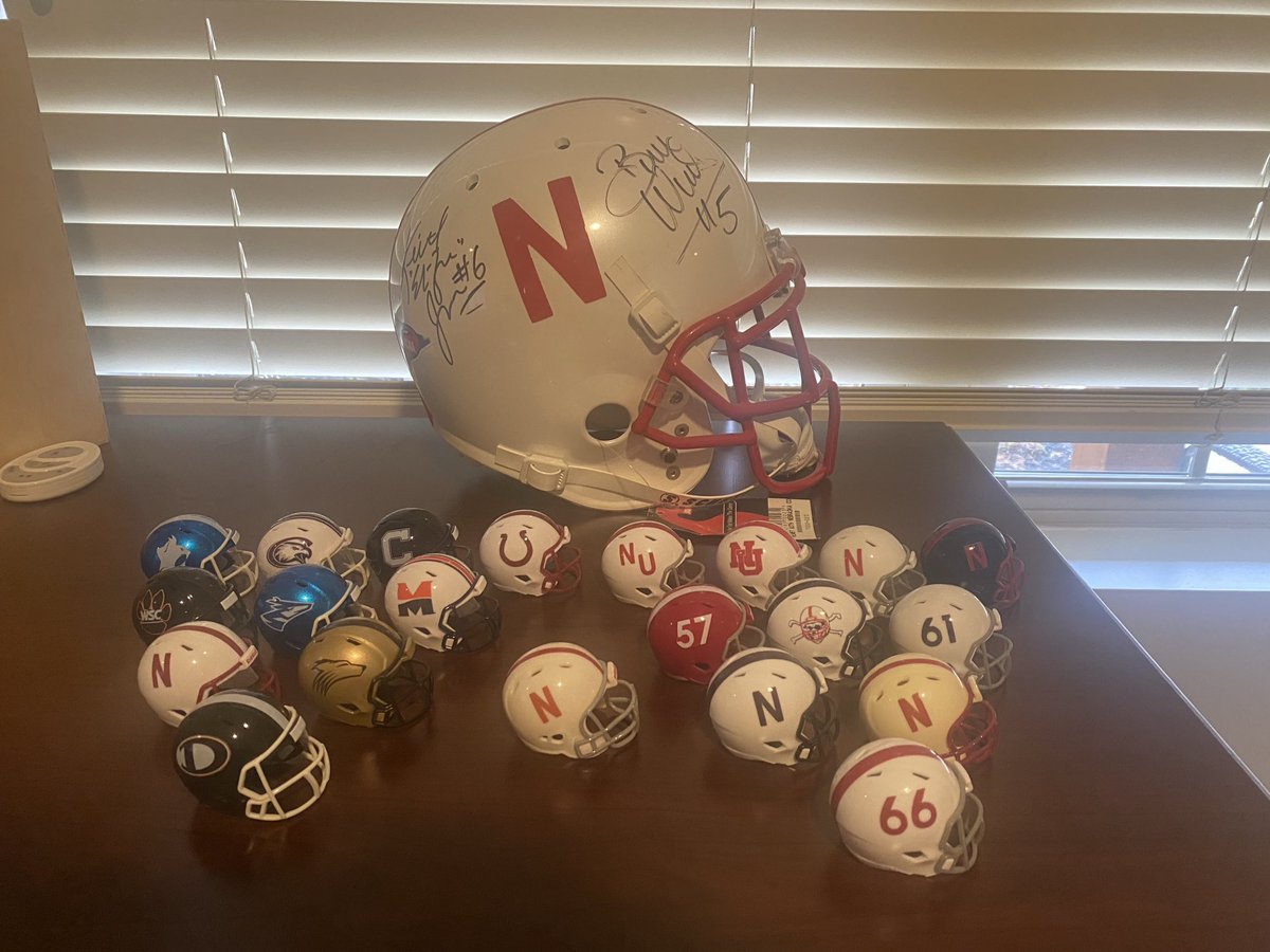 ⁦<a href="/PickSixPreviews/">Pick Six Previews</a>⁩ so excited that the mini helmets from all the state of Nebraska colleges (on the left) arrived today. I had previously received all the Husker helmets over the years so nice add to my collection. Brett at pick six previews does outstanding work!