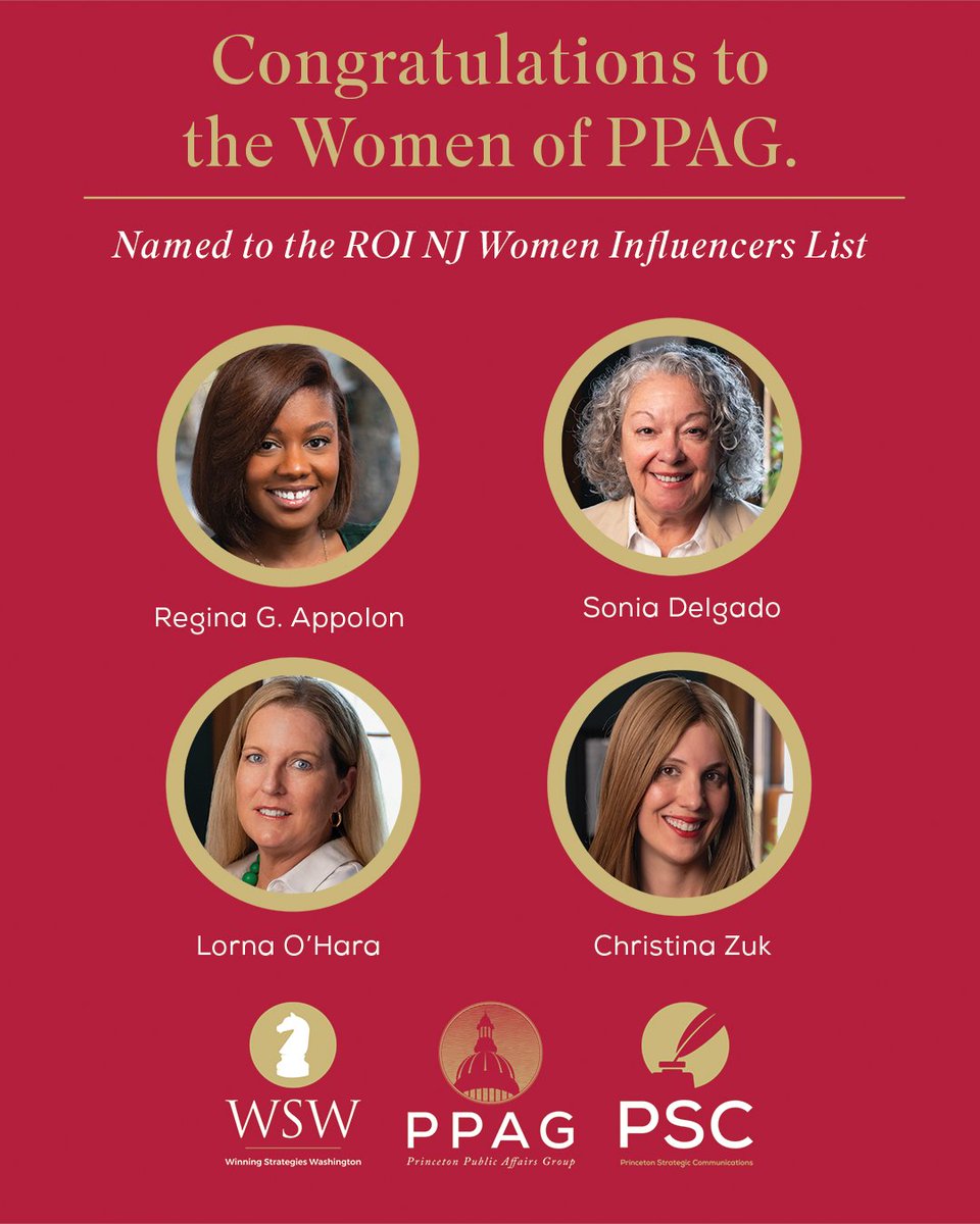 Congratulations PPAGers Regina Appolon, Sonia Delgado, Lorna O'Hara &amp; <a href="/ChristinaZuk/">ChristinaZuk</a>, for being named to <a href="/ROINJNews/">ROI-NJ</a> Influencers: Women in Business list, honoring the game changers, visionaries, and disruptors that are moving business forward in New Jersey. #womeninbusiness