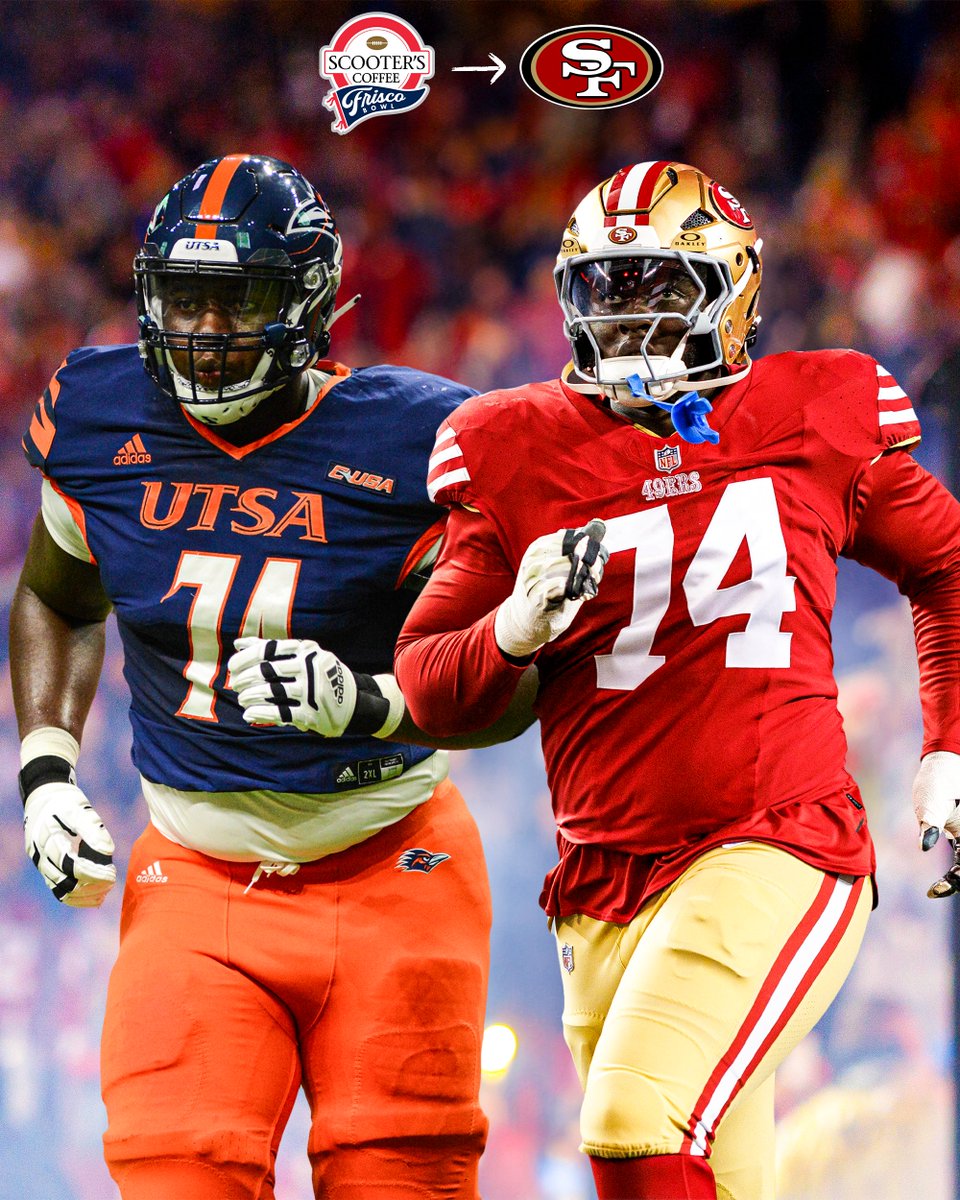 Spencer Burford was a standout at UTSA before being drafted by the 49ers in 2022. Now a key piece of their offensive line, the #FriscoBowl is honored to be a part of his journey!

#210TriangleOfToughness #BirdsUp🤙 #FTTB
