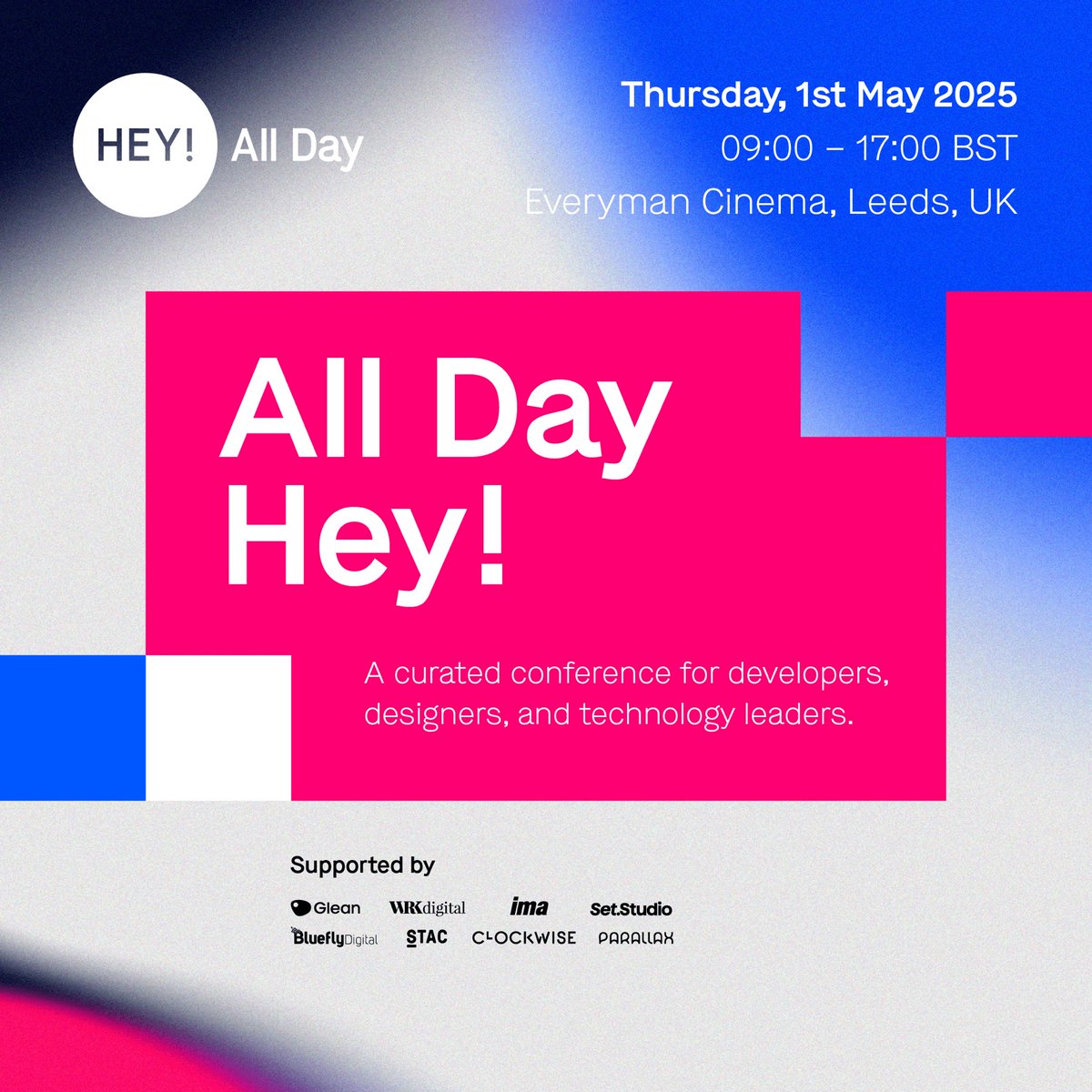 Leadership. The ethical implications of using AI. alt-text as an art space. Security. Ethical community design. Resilient codebases. Web Audio and Web MIDI APIs - just a few of the topics our speakers will be exploring at All Day Hey! on 1st May.

Tickets. heypresents.com/conferences/20…