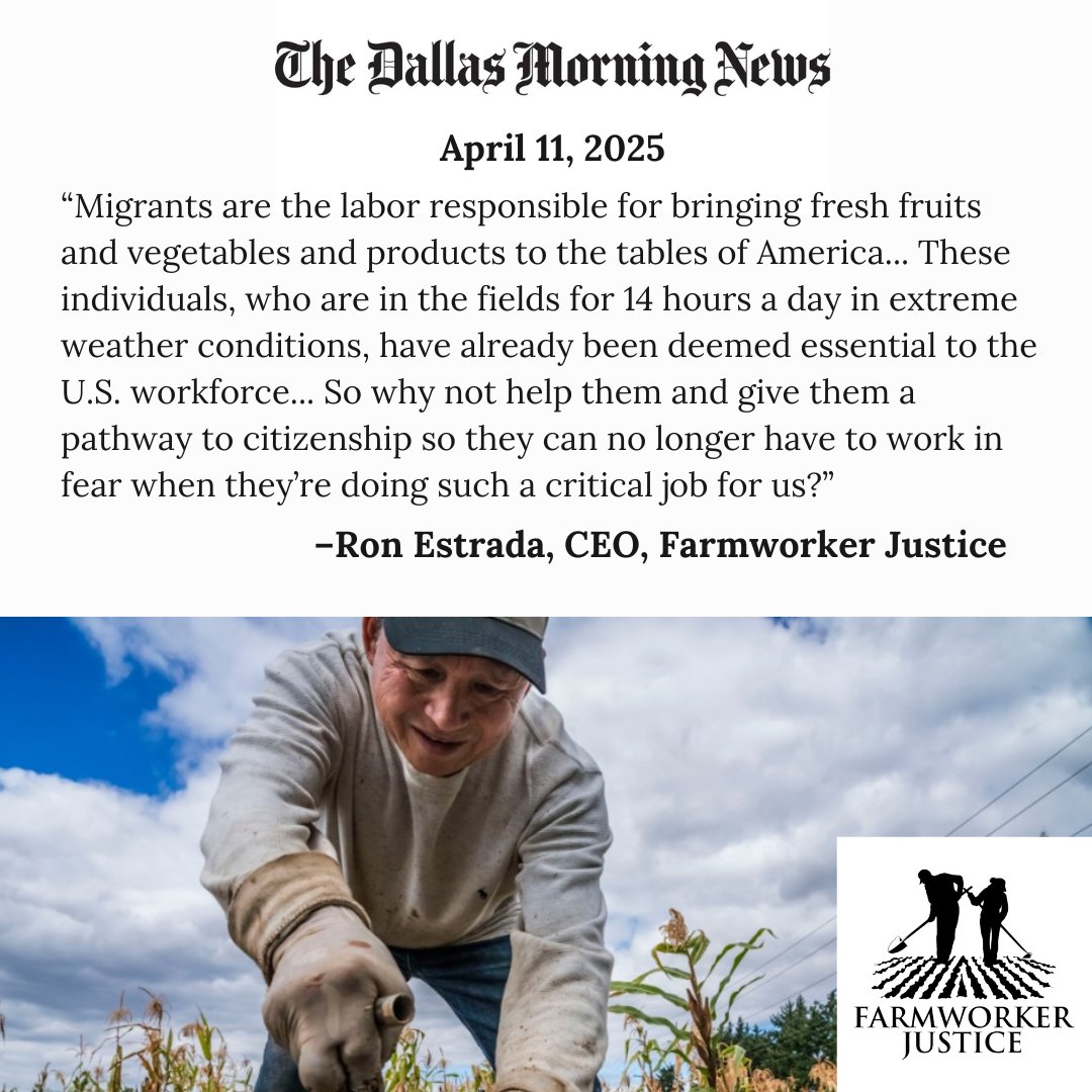 FarmwrkrJustice's tweet photo. Don't miss today's Dallas Morning News article featuring Farmworker Justice CEO Ron Estrada speaking about the importance of America's farm workforce it our nation's food supply. Read here: https://t.co/YeJJuv1yOp 
DONATE TO FARMWORKER JUSTICE TODAY: https://t.co/vaydoveV3c https://t.co/2XJMgW37vQ