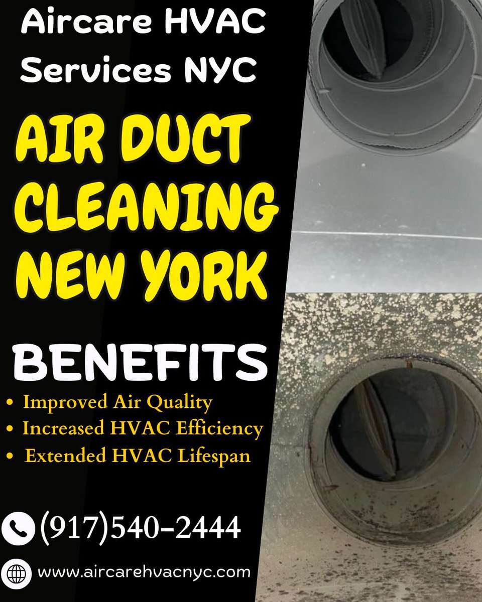 AircareNyc's tweet photo. Breathe Easier with Professional Air Duct Cleaning – New York
✅ Improve air quality and system efficiency
✅ Remove dust, mold, pet dander & more
✅ Residential & commercial services
Call (917)540-2444 https://t.co/qi1PZE4jSF
#AirDuctCleaningNYC #CleanAirNYC #NYCServices #HVAC https://t.co/IkPTl4Vp9H