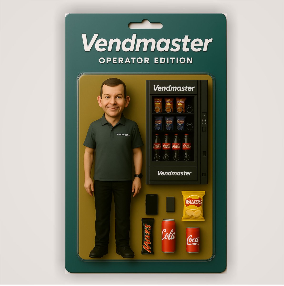 VendmasterMK's tweet photo. He restocks. He repairs. He drinks cola at 9am.
🔧🍫 The Vendmaster Operator Edition action figure is here.
🎉 Pre-orders now live. Stock won’t refill itself. https://t.co/icSKXmNHZA