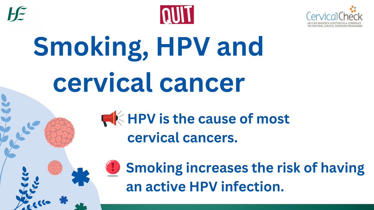 National Screening Service (@nsshse) on Twitter photo Our initiative with our partners in #colposcopy and <a href="/HSEQuitTeam/">HSE QUIT Team</a> aims to support women so they can better understand the relationship between smoking, #HPV and cervical cancer, and understand the benefits of quitting smoking.
📖 tinyurl.com/nss-smoking-hp…
#CervicalCheck Our initiative with our partners in #colposcopy and <a href="/HSEQuitTeam/">HSE QUIT Team</a> aims to support women so they can better understand the relationship between smoking, #HPV and cervical cancer, and understand the benefits of quitting smoking.
📖 tinyurl.com/nss-smoking-hp…
#CervicalCheck