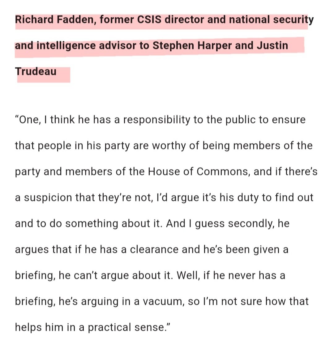 Joanbeam3000's tweet photo. @Kelraj1 @andrew_leach No offence to Tom Mulcair(🤷🏻‍♀️), but I prefer hearing/reading what experts from the #CdnNatSec community have to say (wrt Pierre Poilievre + top-secret security clearance).

People like former CSIS Directors Ward Elcock or, in this case, Richard Fadden.   ↙️

#CdnPoli 
#Elxn45 https://t.co/sL2nm26KGw