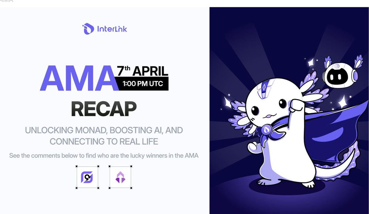 inter_link's tweet photo. AMA Recap
with @thevapelabs  & @mondafund 

Held on April 7th at @inter_link Space!: 

Topic: Unlocking Monad, Boosting AI, and Connecting to Real Life

Guests: Percy (InterLink), Danny (Monda), Ryan (TheVapeLabs)

It was a pleasure for InterLink to host this AMA, engaging in discussions and gaining insights from our partners about Monad, AI, and potential future collaborations.

During the AMA, all discuss and agree that Monad is more than just a technology—it's evolved into a lifestyle. As for AI, it’s been a game-changer in our processes, powering everything from face verification and nicotine tracking to automated trading and beyond.

For those who asked questions, we’ve collected the winners—stay tuned for prize distributions coming soon!