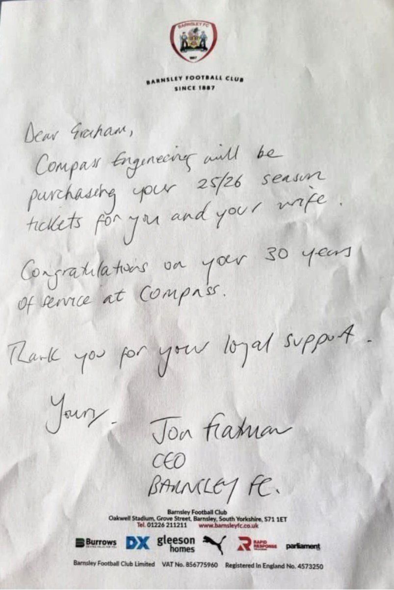 Kind words from Sam after completing over 30 years with the business , but the thanks are all ours!! 😊 
Great achievement for you. Hope you enjoy the season tickets!! #CelebratingSuccess 🎉
