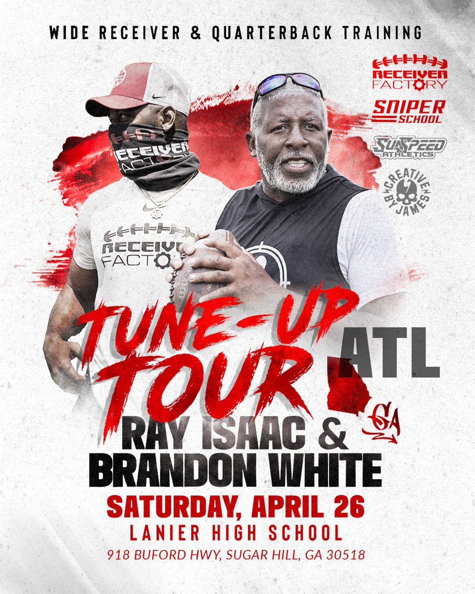 ATL — This ain’t a showcase. This is WORK.
QBs &amp; WRs: Real reps. Elite coaching. Game-day detail.
<a href="/TheSniperSchool/">Ray Isaac</a> x <a href="/receiverfactory/">RECEIVER FACTORY</a>
📍 Sugar Hill, GA | 🗓️ April 26
No politics. No fluff. Just football.
🔗 sunspeedsolutions.regfox.com/atl-tune-up-to…
#TuneUpTour #SniperSchool #ReceiverFactory